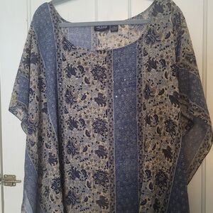 Mileage Blue and Cream Floral Poncho